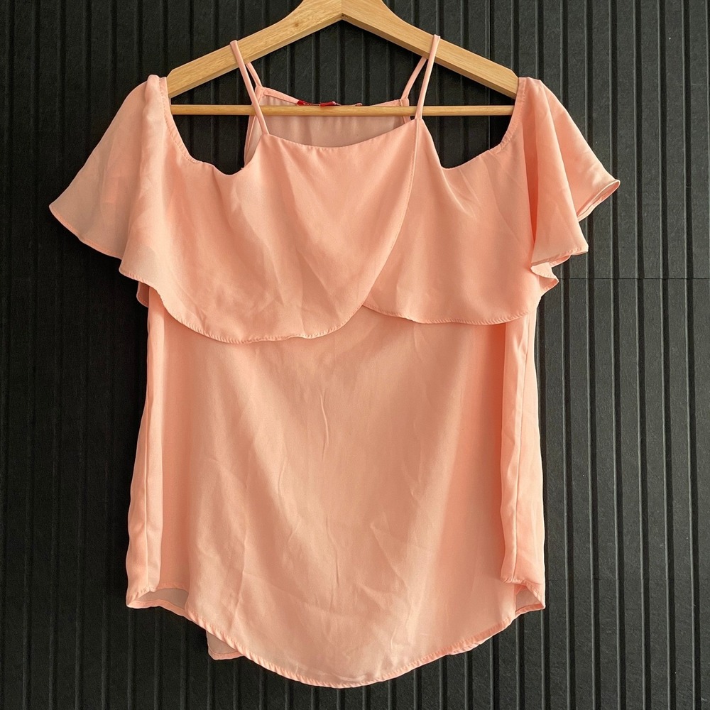 Saks Fifth Avenue Cold Shoulder Blouse Pink Spaghetti Strap Top Womens S Party